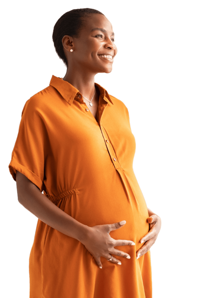 Pregnant African American Woman in orange dress